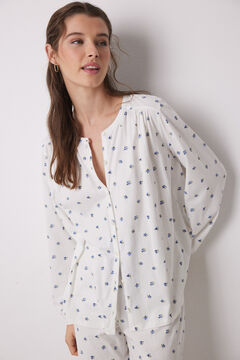 Womensecret Pijama larga 100% algodón blanca flores estampado