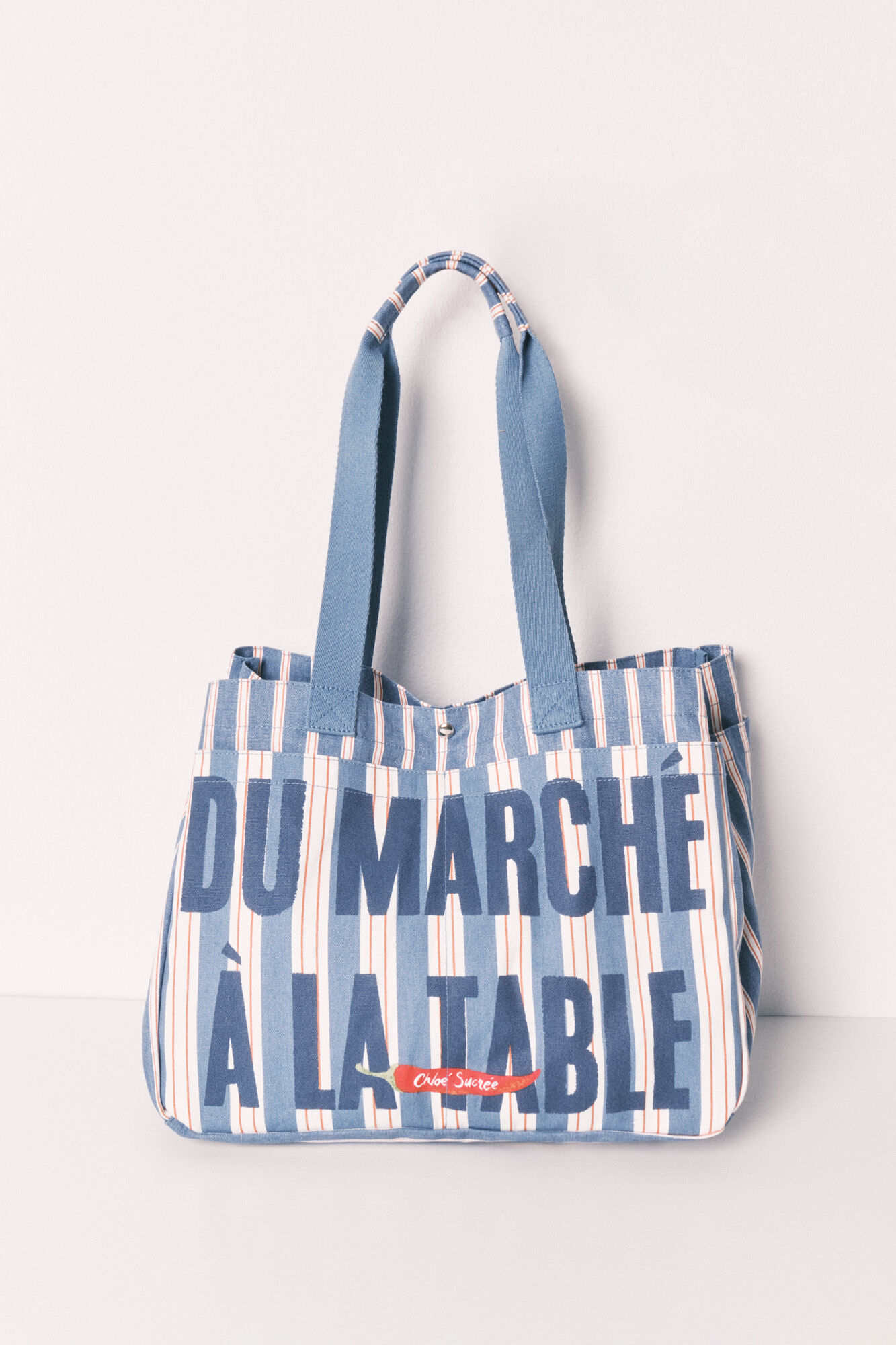 Women'secret Bolsa shopper de algod&oacute;n estampado de rayas azul