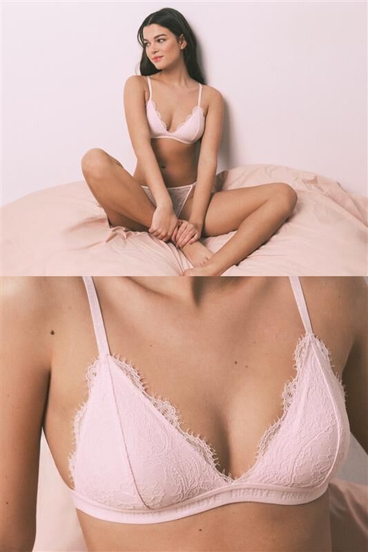 HI&BYE Brasier triangular de encaje rosa rosa
