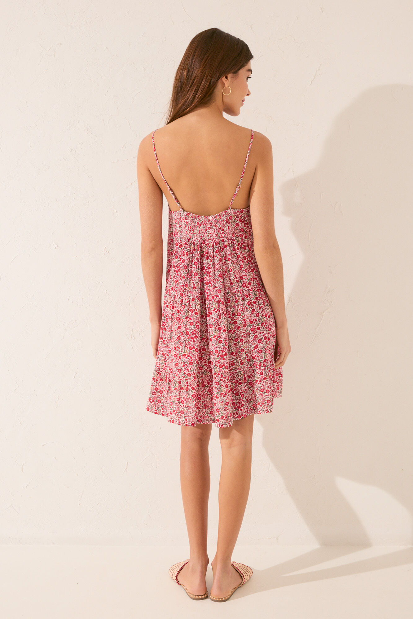 Women'secret Vestido corto mini corto con estampado floral crema short blanco