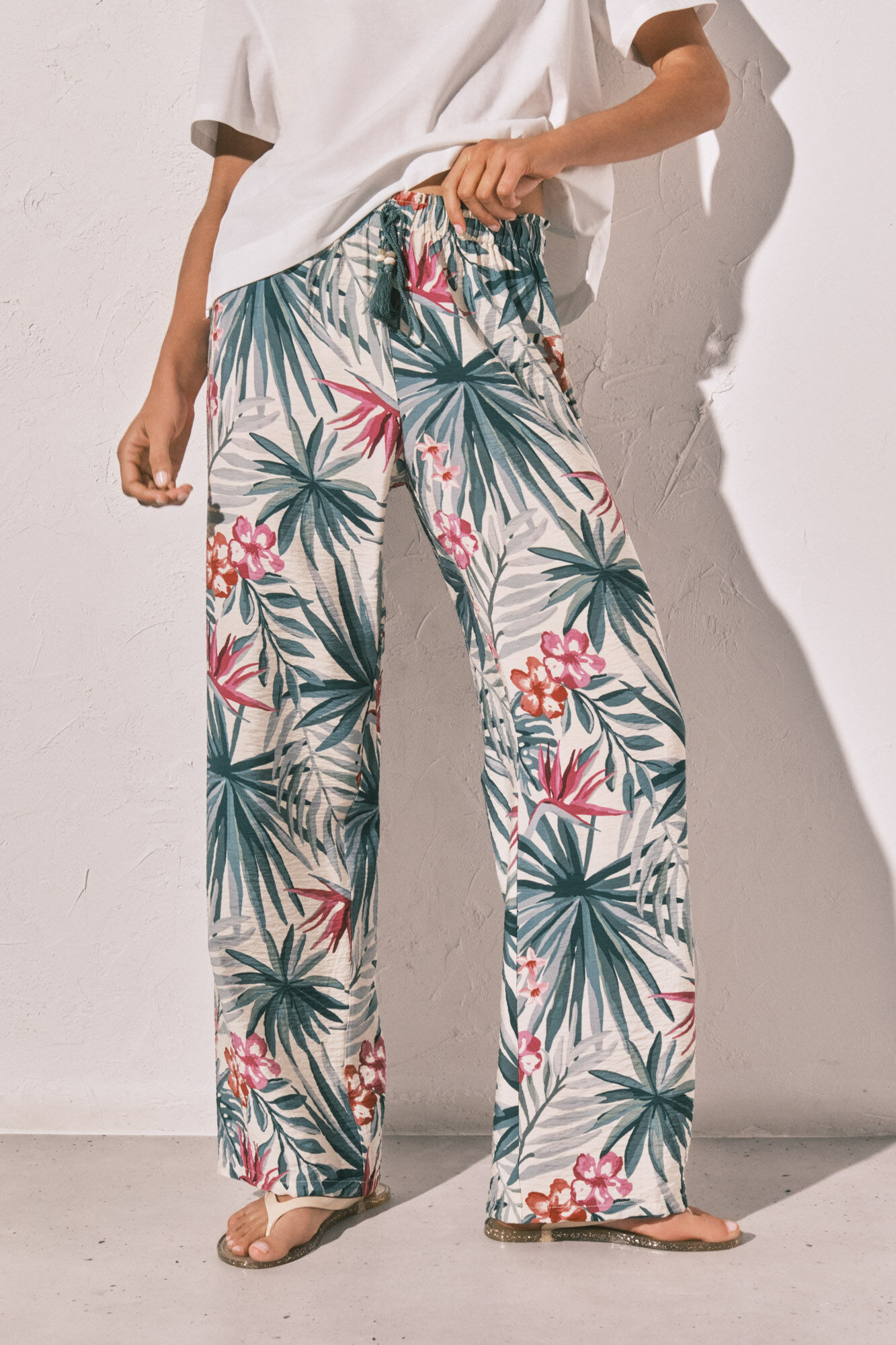 Women'secret Pantal&oacute;n largo estampado verde