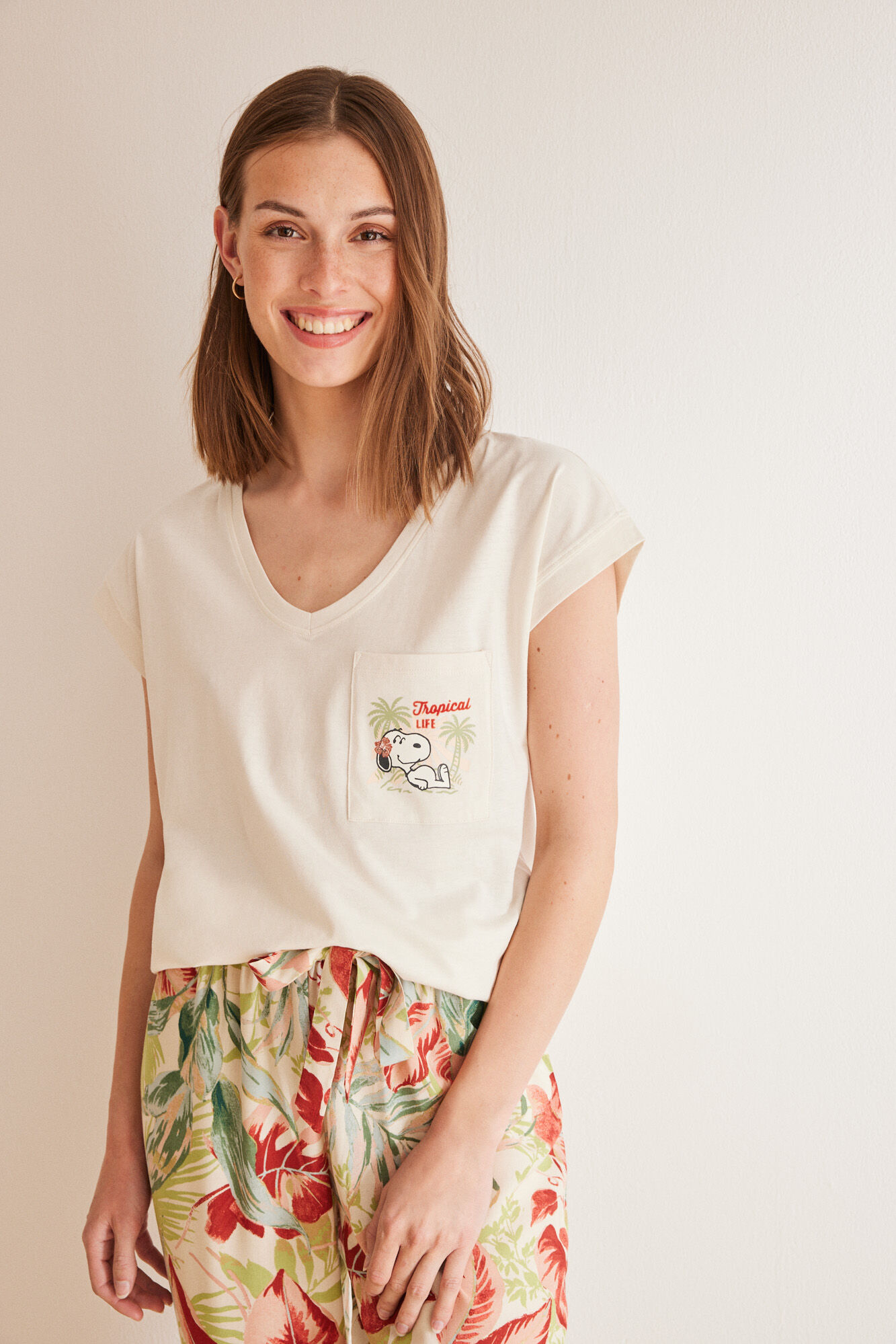 Women'secret Playera 100% algod&oacute;n manga corta Snoopy