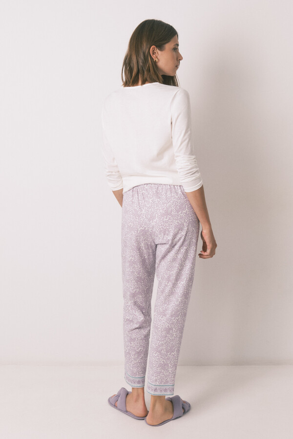Women'secret Pantalón largo zanahoria 100% algodón lila morado/lila