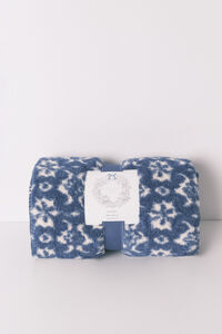 Women'secret Manta de forro polar sherpa con estampado floral azul 