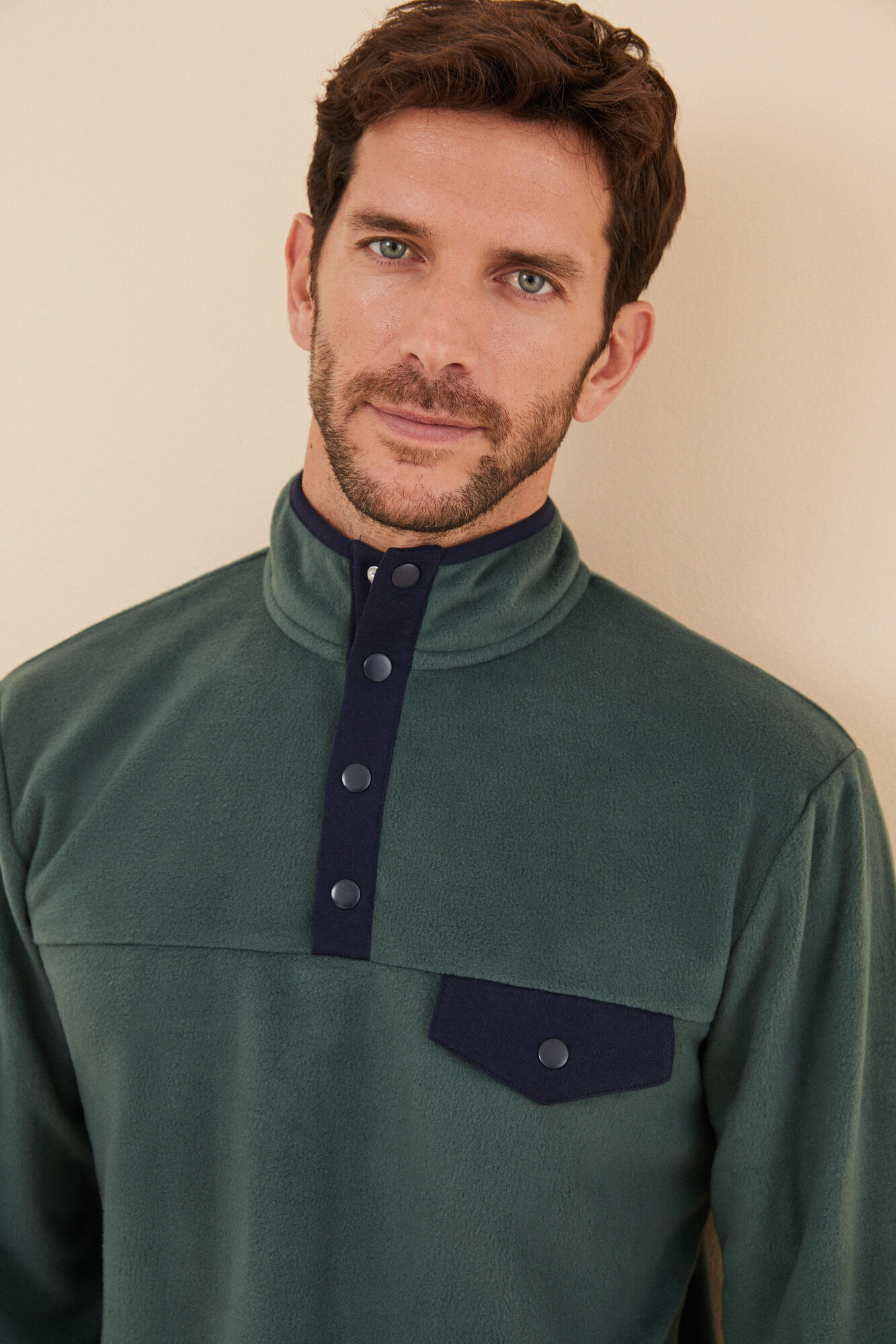 Women'secret Pijama larga hombre cuello chimenea botones kaki