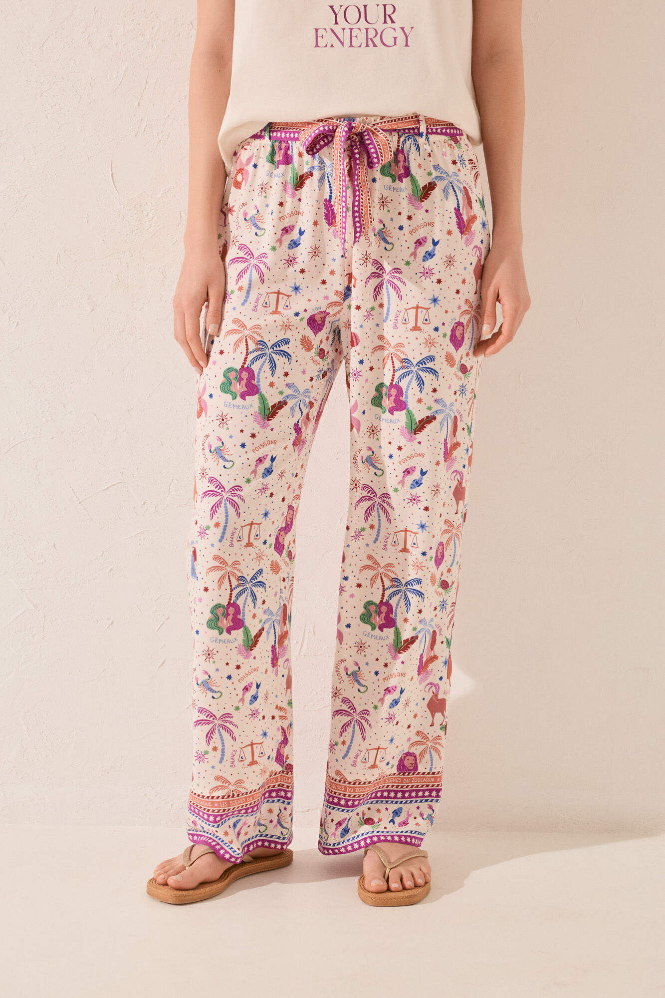 Women'secret Pantal&oacute;n largo de viscosa con estampado multicolor