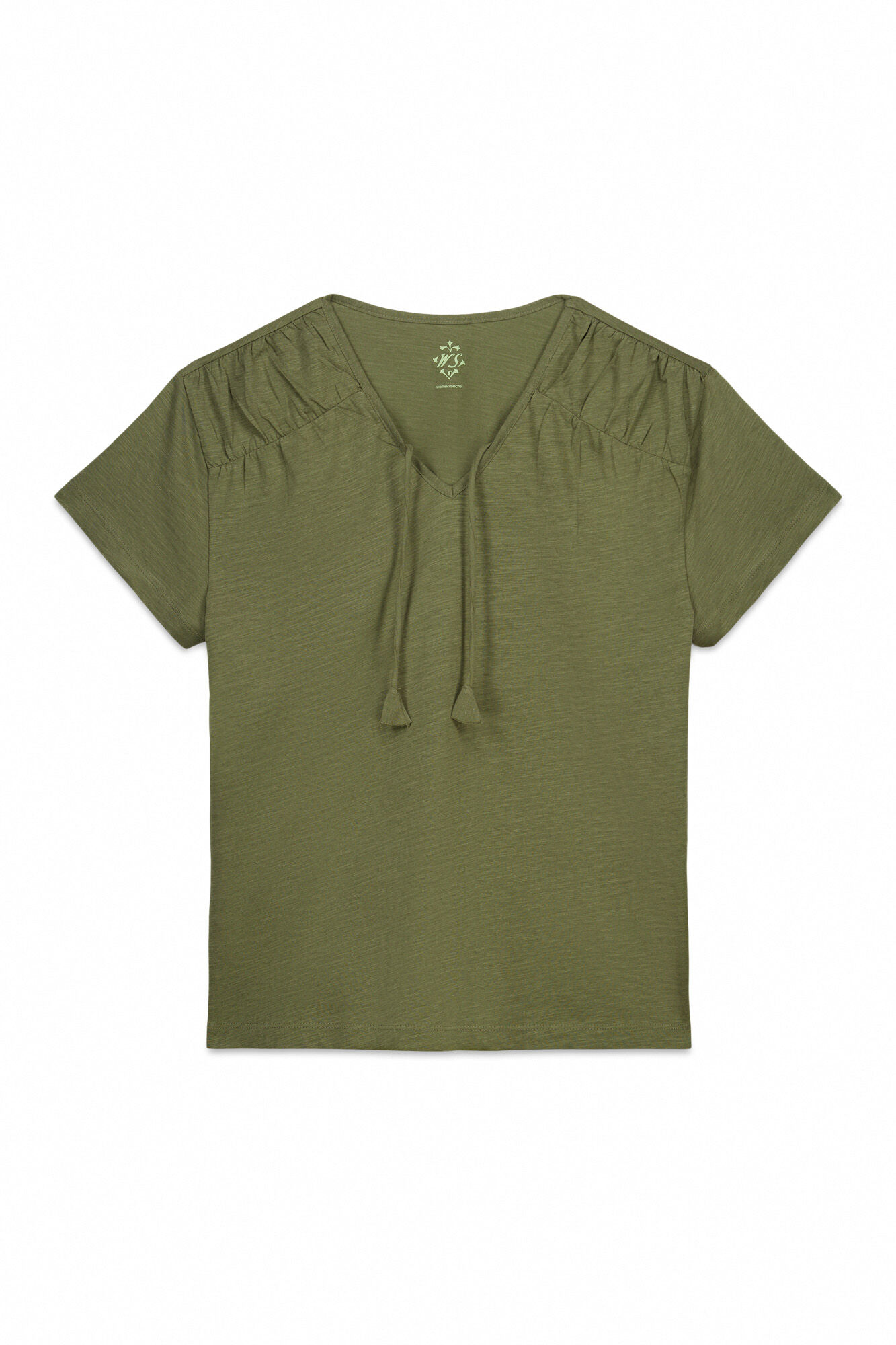Women'secret Playera de manga corta con frunce de algod&oacute;n verde kaki