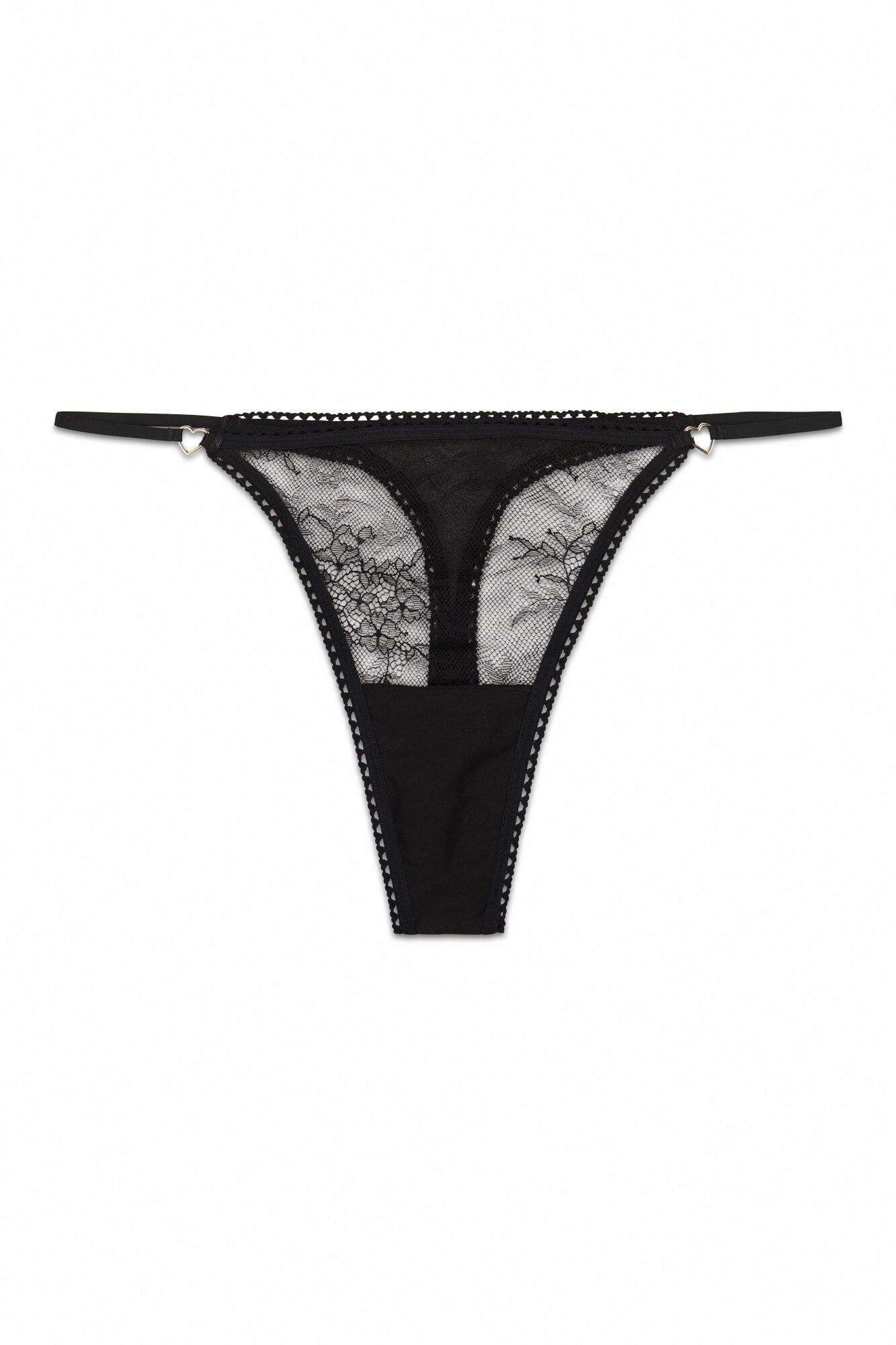 Women'secret Tanga de tiras de encaje negra negro