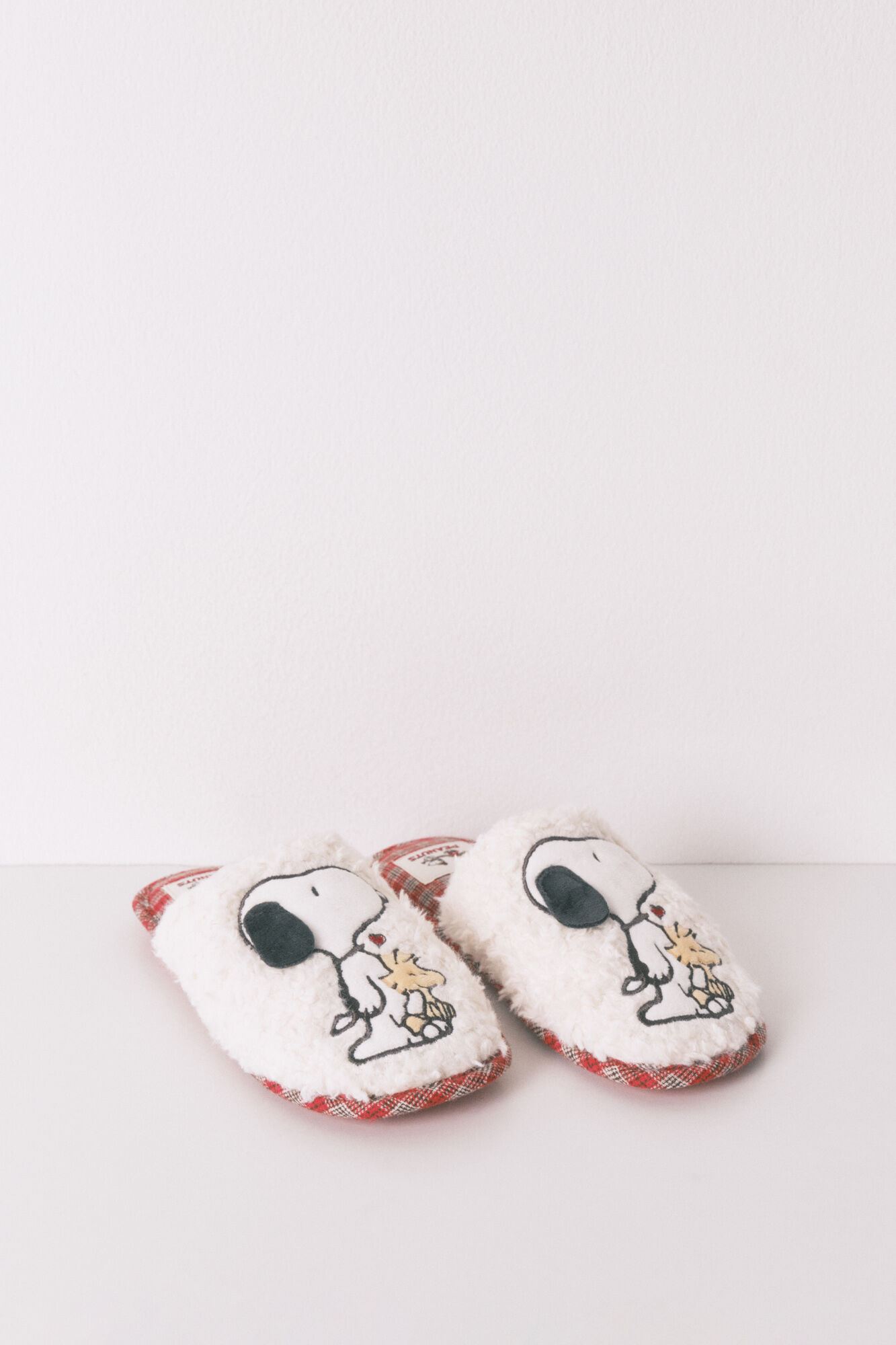 Women'secret Pantuflas para casa de borrego de oveja a cuadros de Snoopy estampado