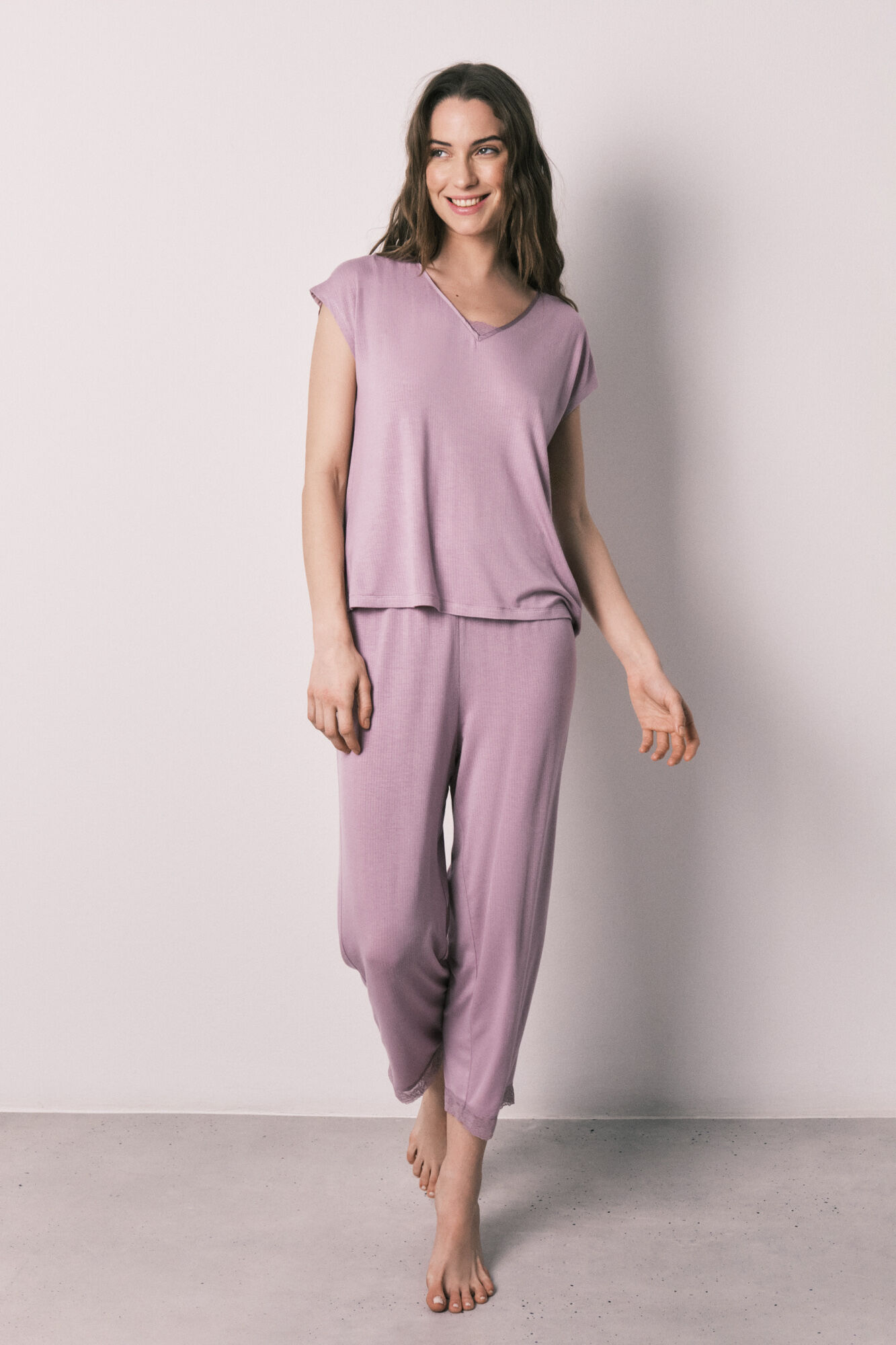 Women'secret Pijama capri tacto suave de viscosa rosa