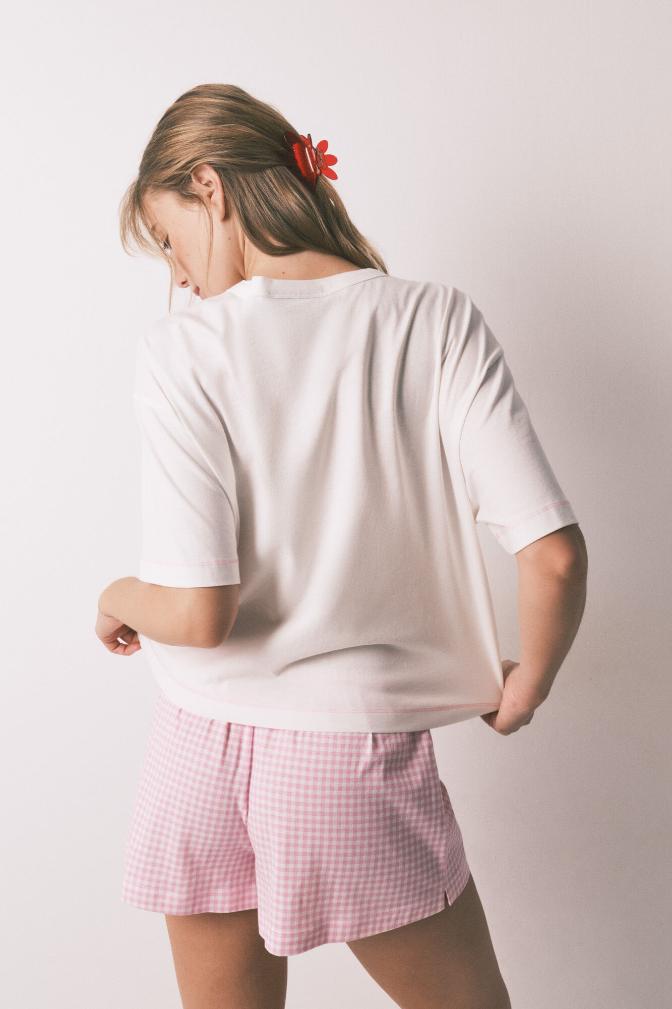 HI&BYE Pijama corta 100% algod&oacute;n rosa marfil