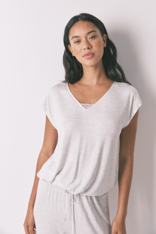 Women'secret Pijama Capri de viscosa gris de soft touch gris