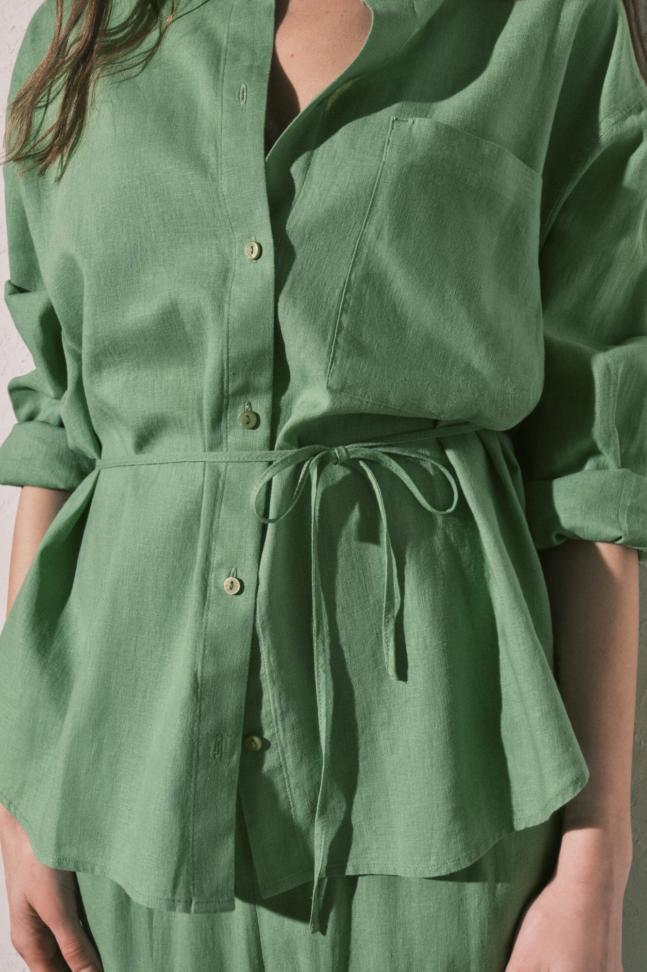 Women'secret Camisa de manga larga de lino verde verde