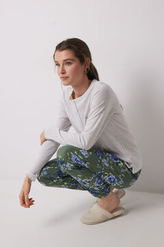 Womensecret Pijama larga 100% algodón estampado flores gris