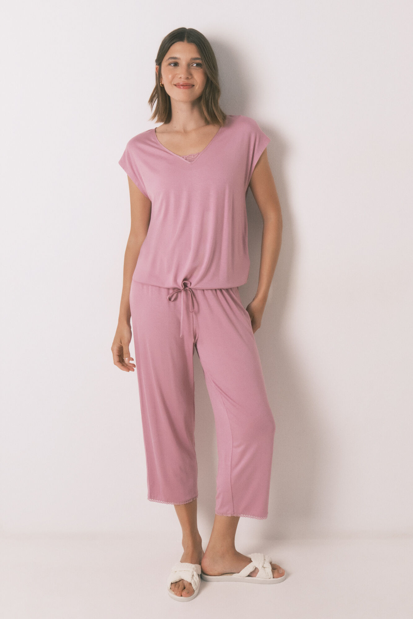 Women'secret Pijama Capri de viscosa rosa de soft touch