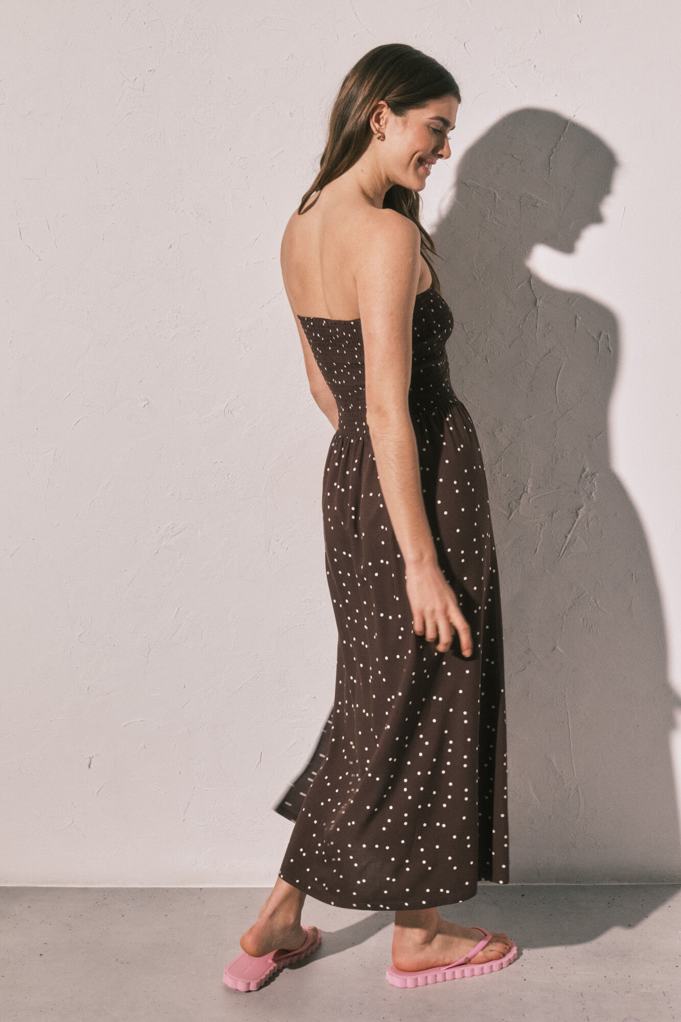 Women'secret Vestido largo strapless estampado de puntos estampado