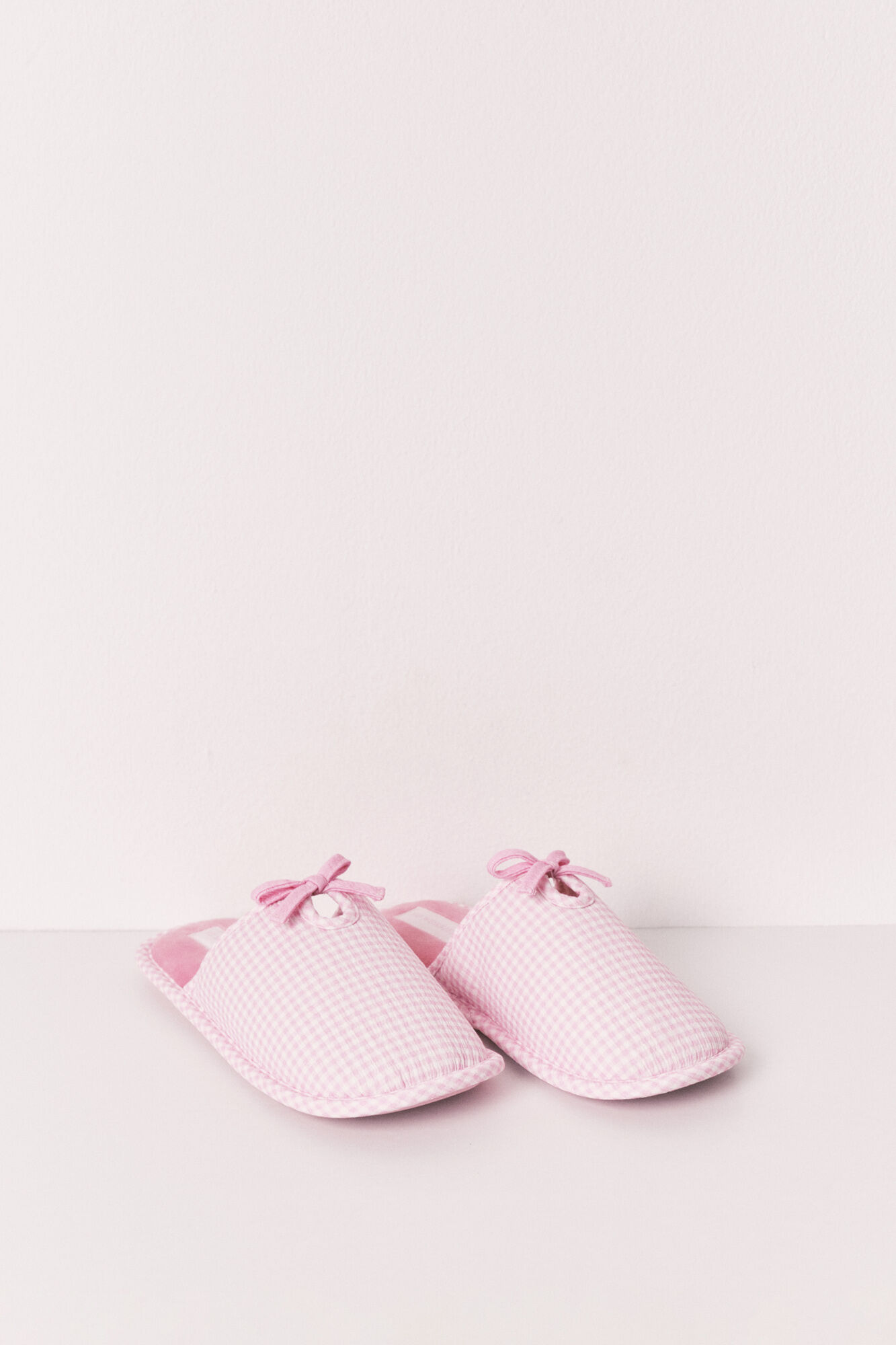 Women'secret Pantuflas estampado vichy con lazo rosa rosa