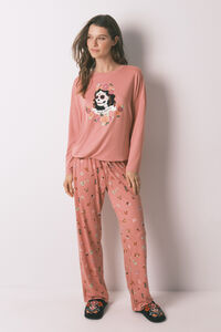Women'secret Pijama larga forro polar rosa "La Catrina"
