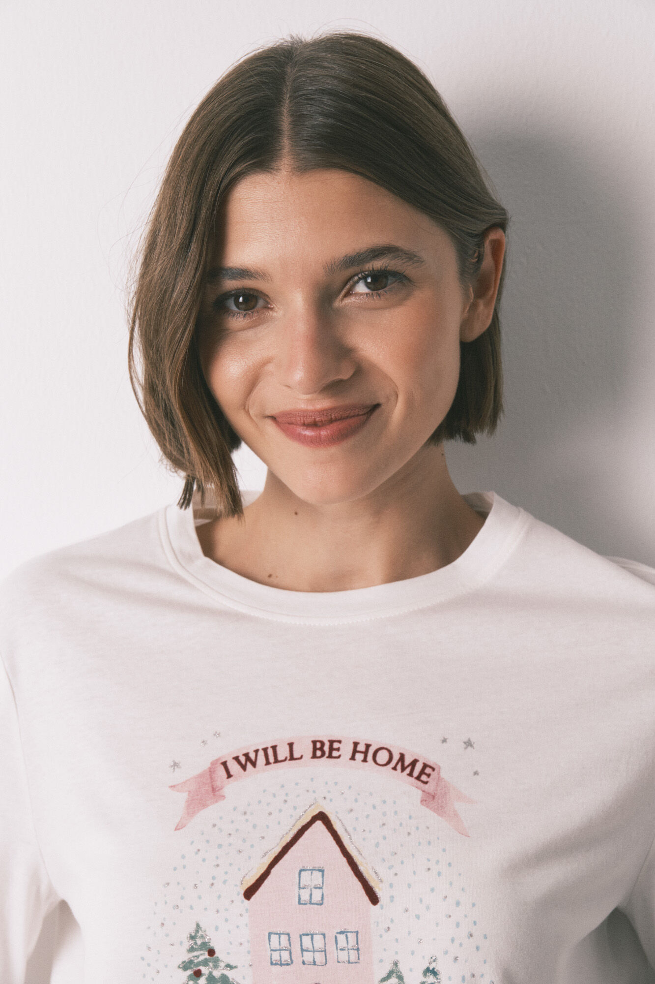 Women'secret Playera de navidad manga larga blanca 100% algod&oacute;n