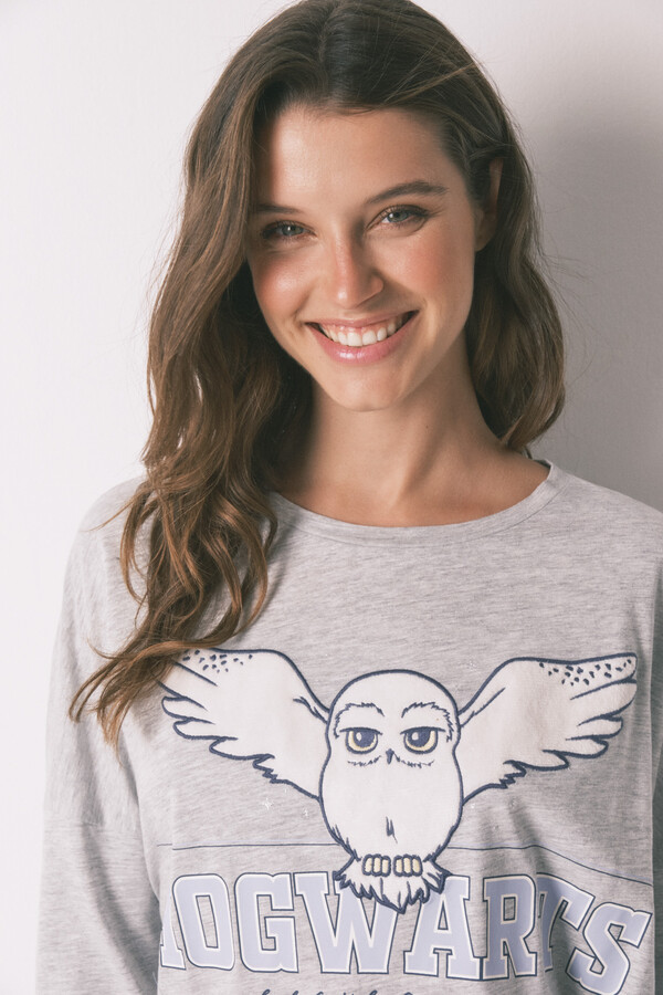 Women'secret Pijama larga algodón Hedwig gris  gris