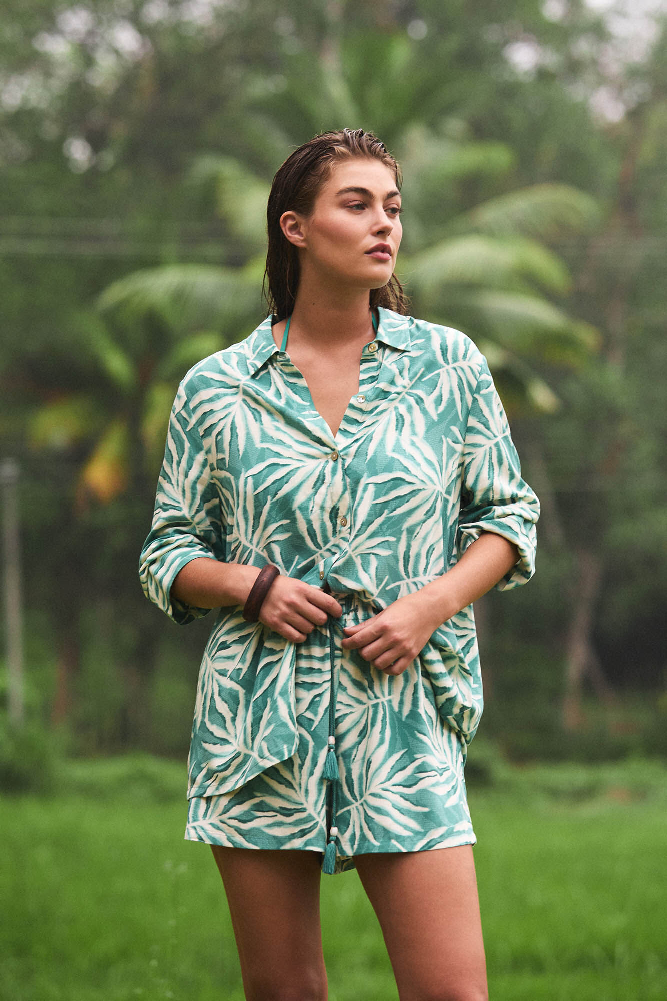 Women'secret Conjunto de camisa y pantal&oacute;n con estampado de hojas