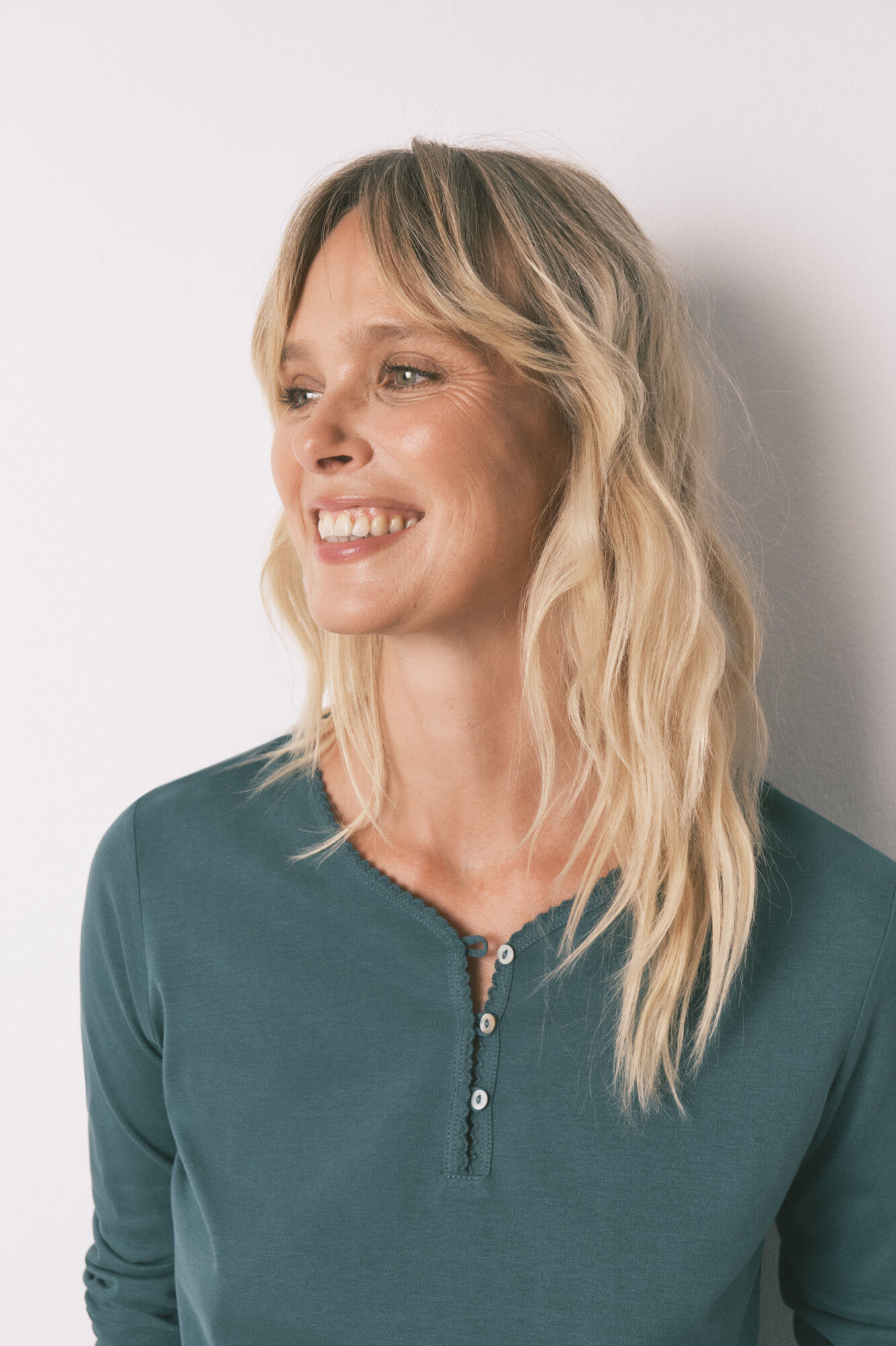 Women'secret Playera verde de manga manga larga 100% algod&oacute;n