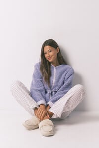 Women'secret Pantal&oacute;n largo de franela con estampado de rayas multicolor