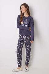 Womensecret Pijama larga 100% algodón morado Snoopy azul