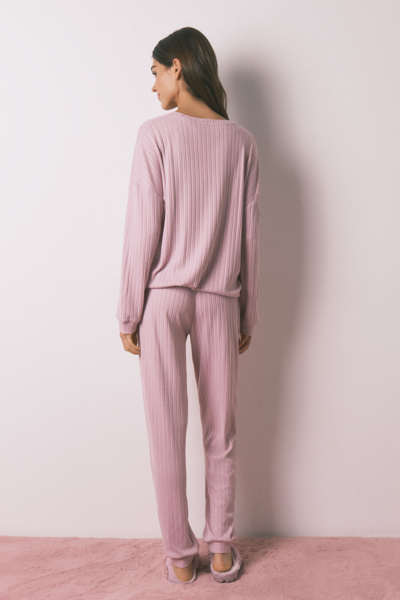 Women'secret Pijama larga de tejido. rosa