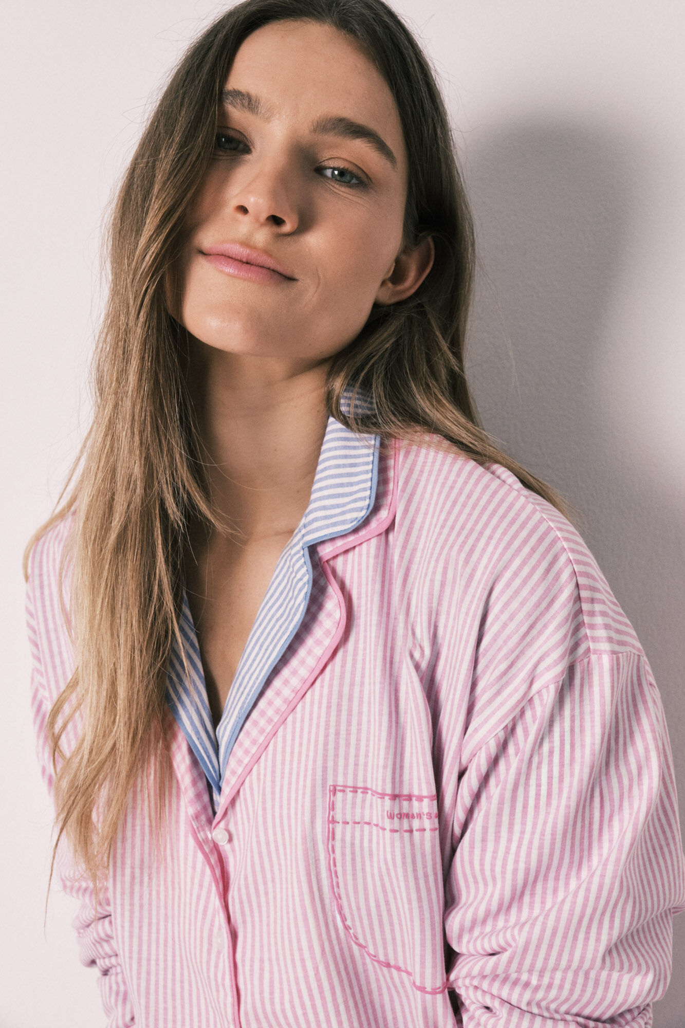 Women'secret Pijama camisera larga a rayas de algod&oacute;n rosa rosa