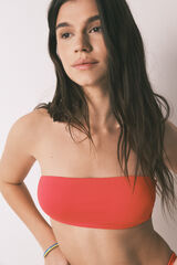 HI&BYE Top de bikini bandeau liso rojo rojo