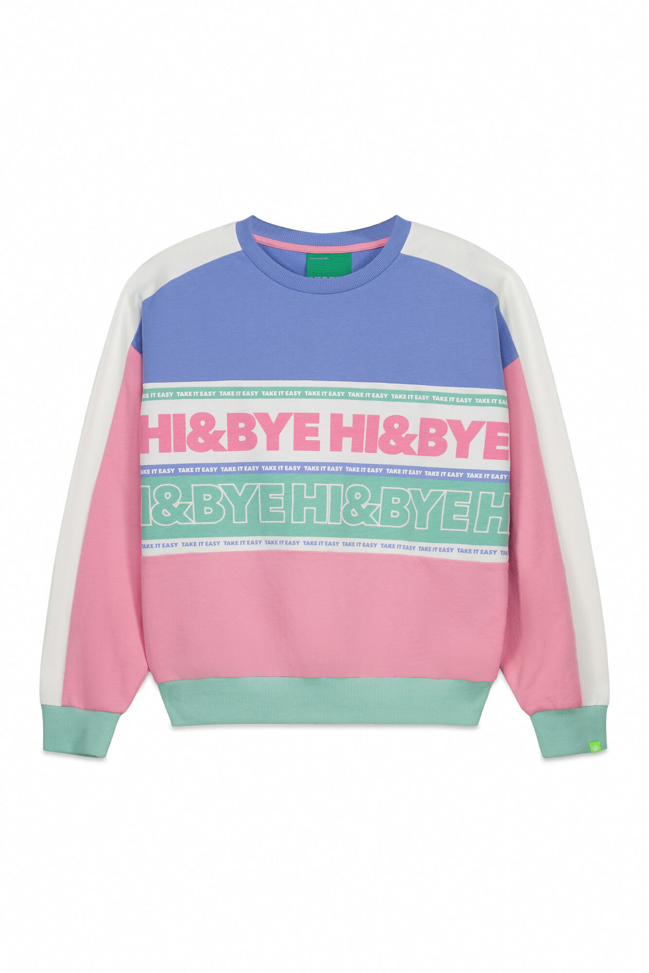 HI&BYE Sudadera color block de felpa de algod&oacute;n azul