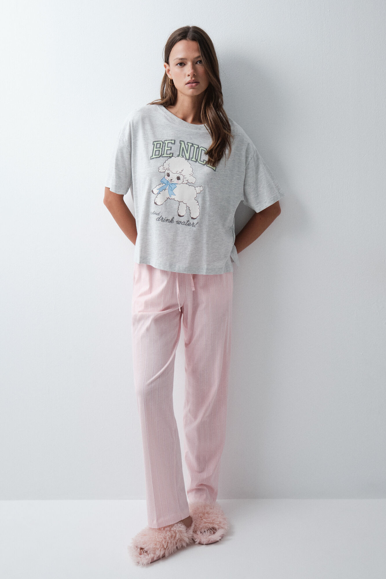 Women'secret Playera de algod&oacute;n con estampado gris