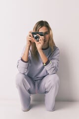 HI&BYE Pantal&oacute;n largo flare de felpa lila azul