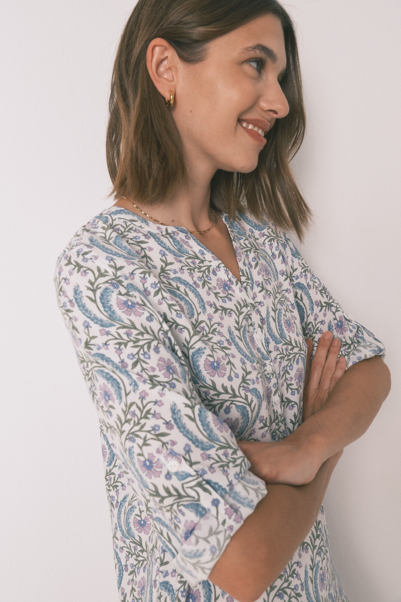 Women'secret Playera de dormir verde floral de manga 3/4 verde