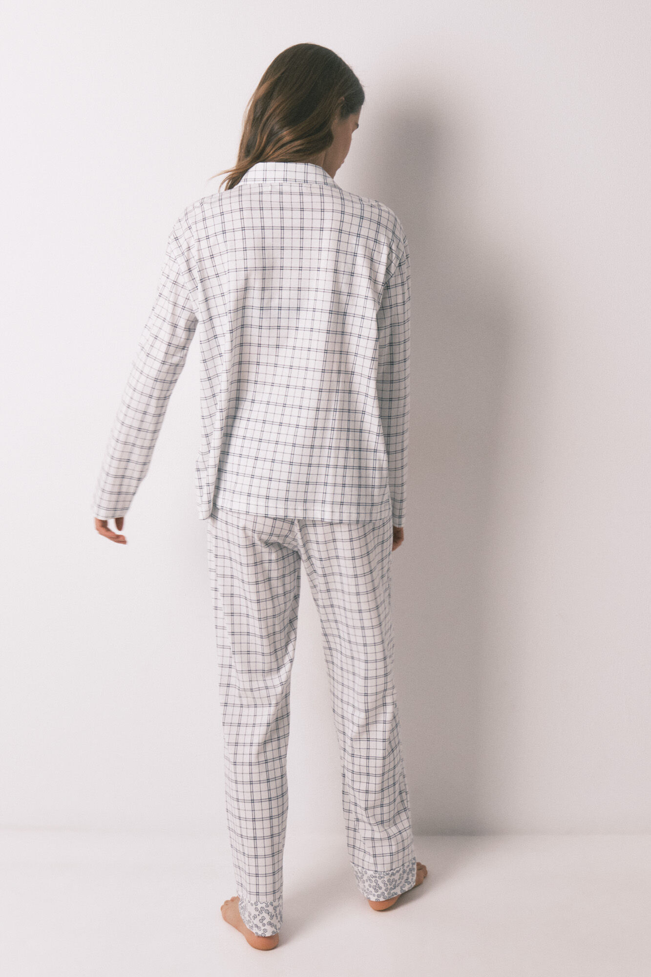 Women'secret Pijama camisera a cuadros de algod&oacute;n azul blanco