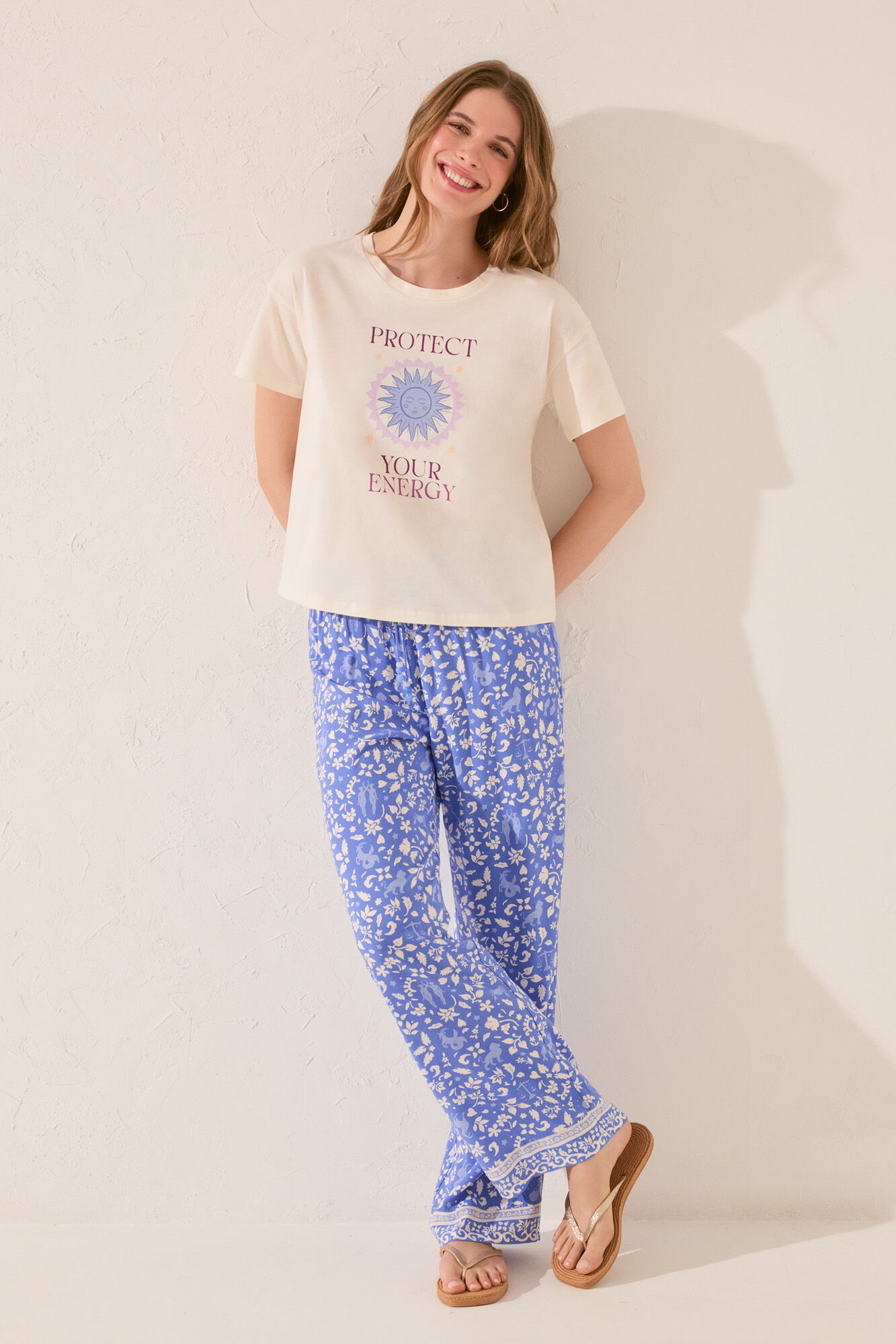 Women'secret Playera de manga corta de algod&oacute;n color marfil marfil