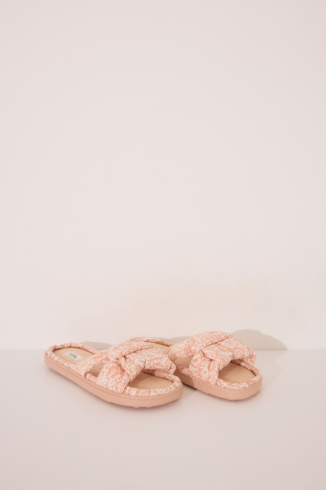 Women'secret Pantuflas para casa con parte superior anudada de rafia color naranja melocot&oacute;n naranja