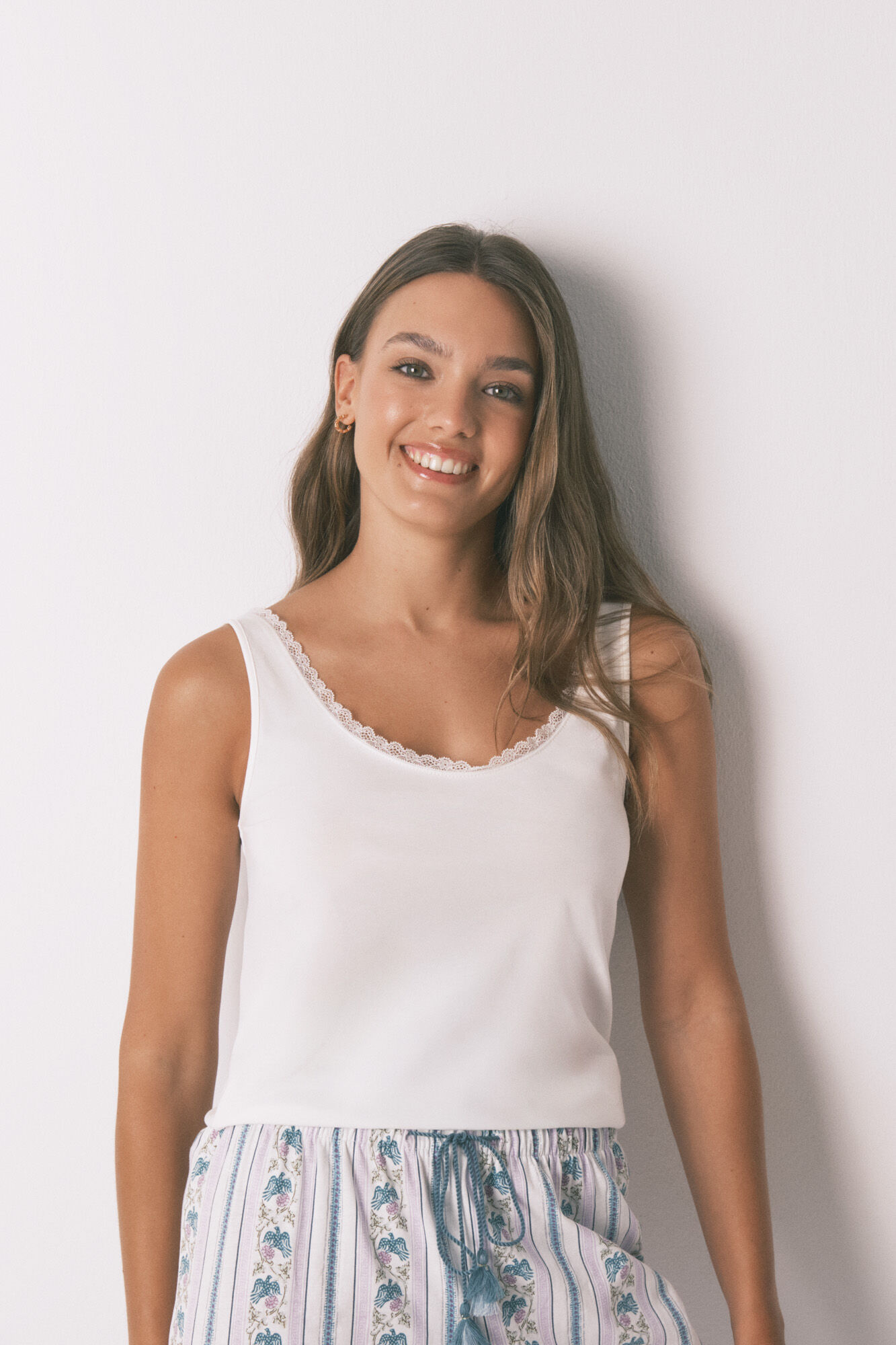 Women'secret Playera de tirantes de algod&oacute;n blanco blanco