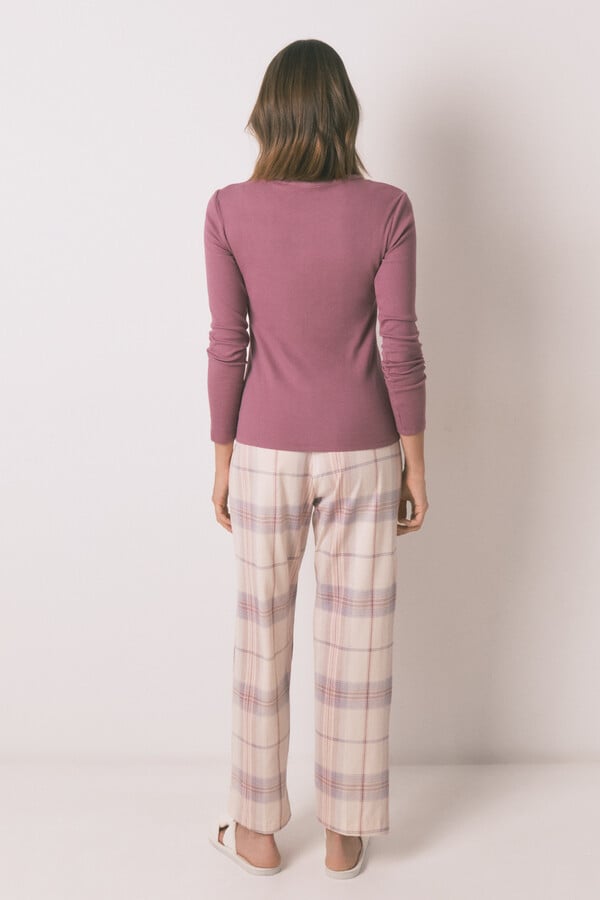 Women'secret Pijama larga con estampado de cuadros rosas rosa