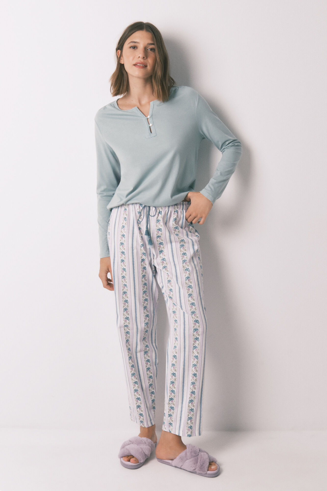 Women'secret Playera verde de manga manga larga 100% algod&oacute;n verde