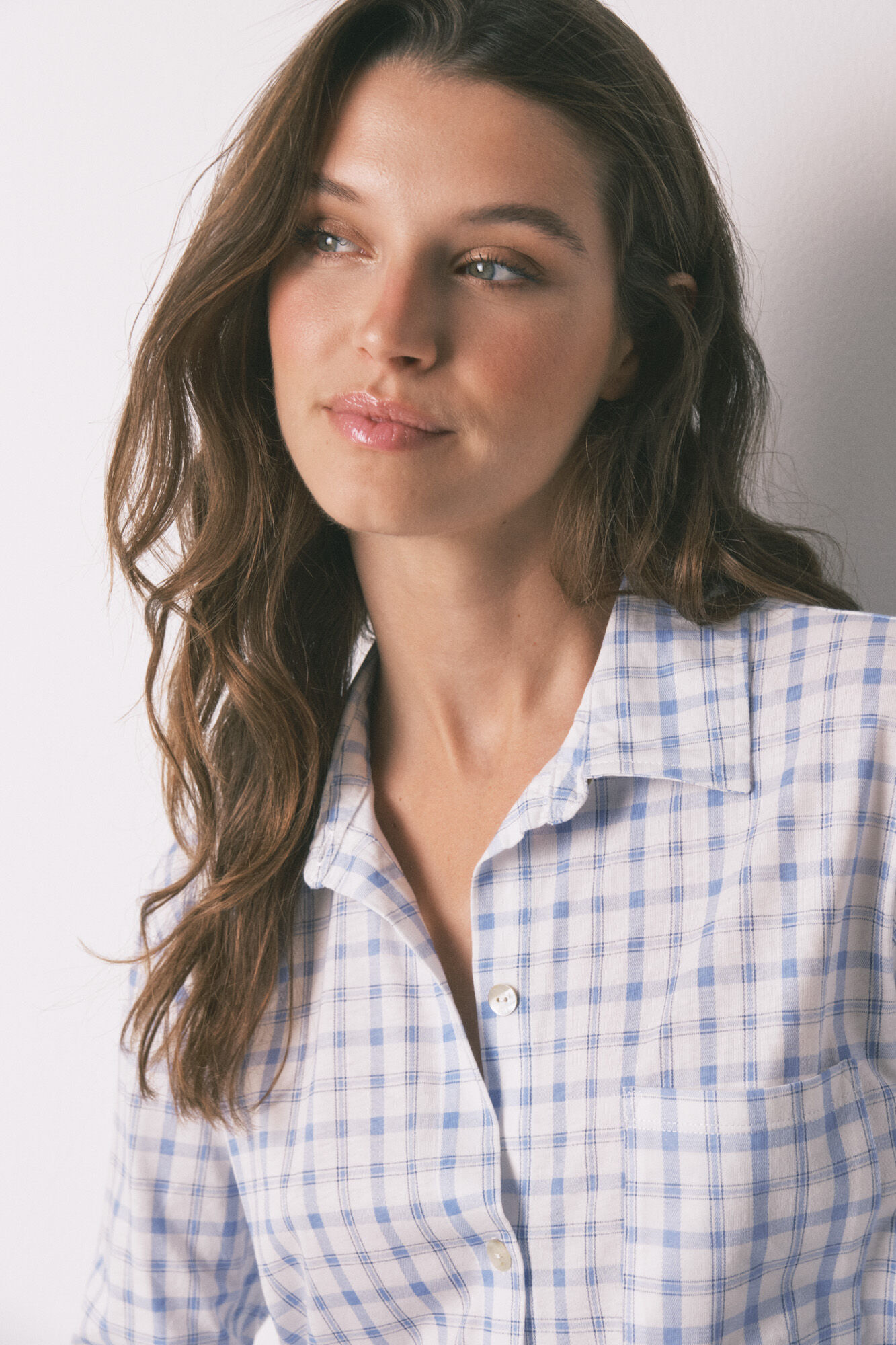 Women'secret Pijama camisera de algod&oacute;n a cuadros azules  estampado