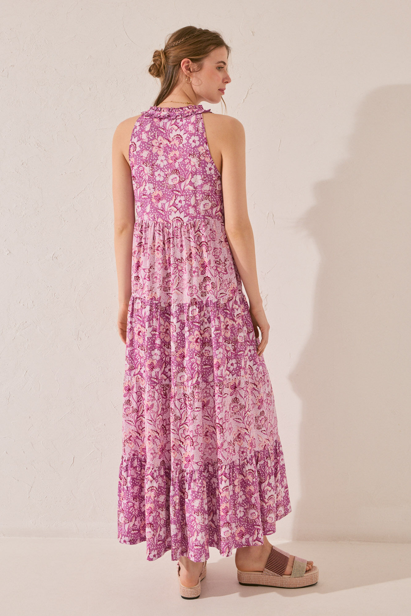 Women'secret Vestido largo de tirantes de viscosa con estampado morado/lila estampado