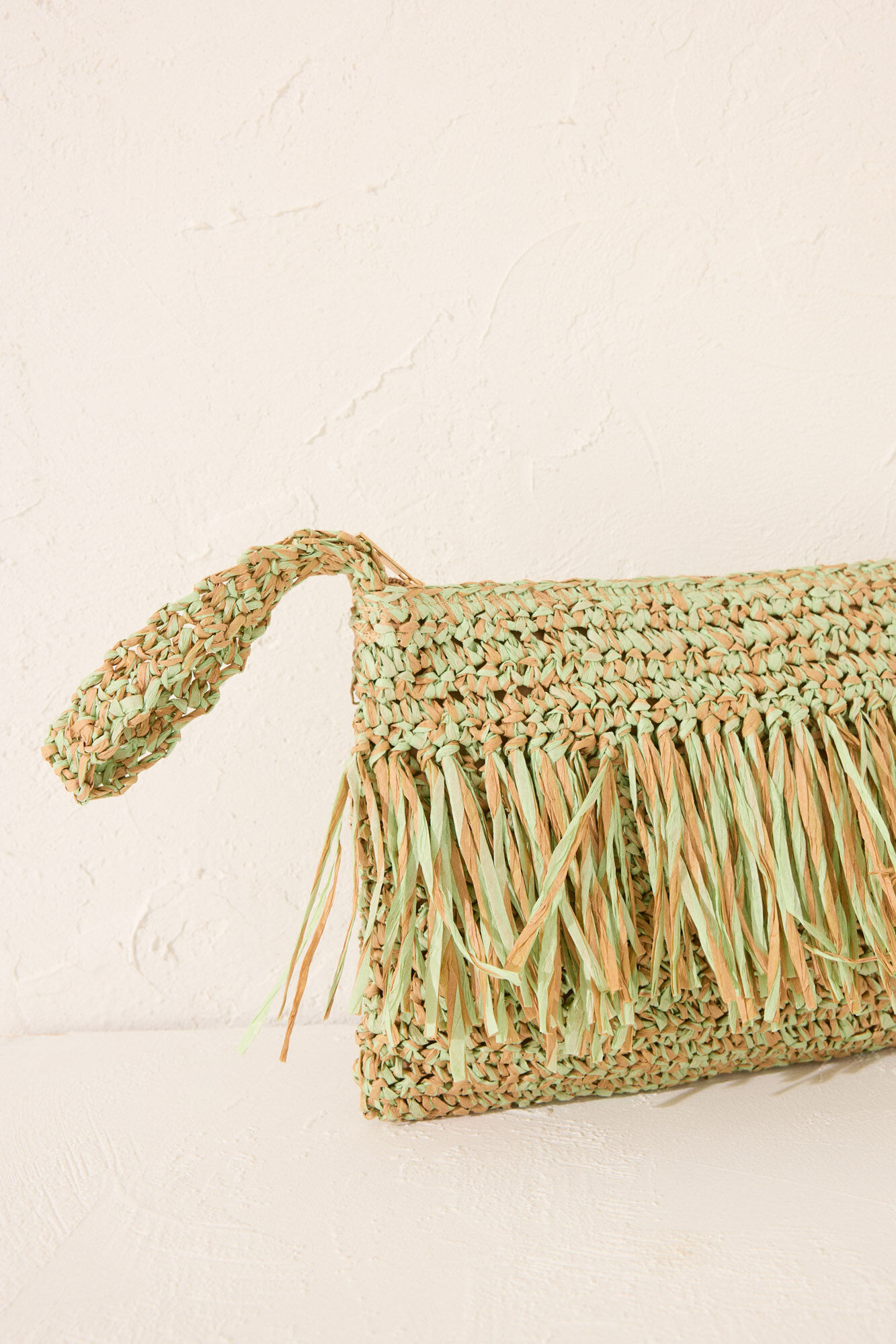 Women'secret Bolsa peque&ntilde;o de rafia , bolsa con flecos verde