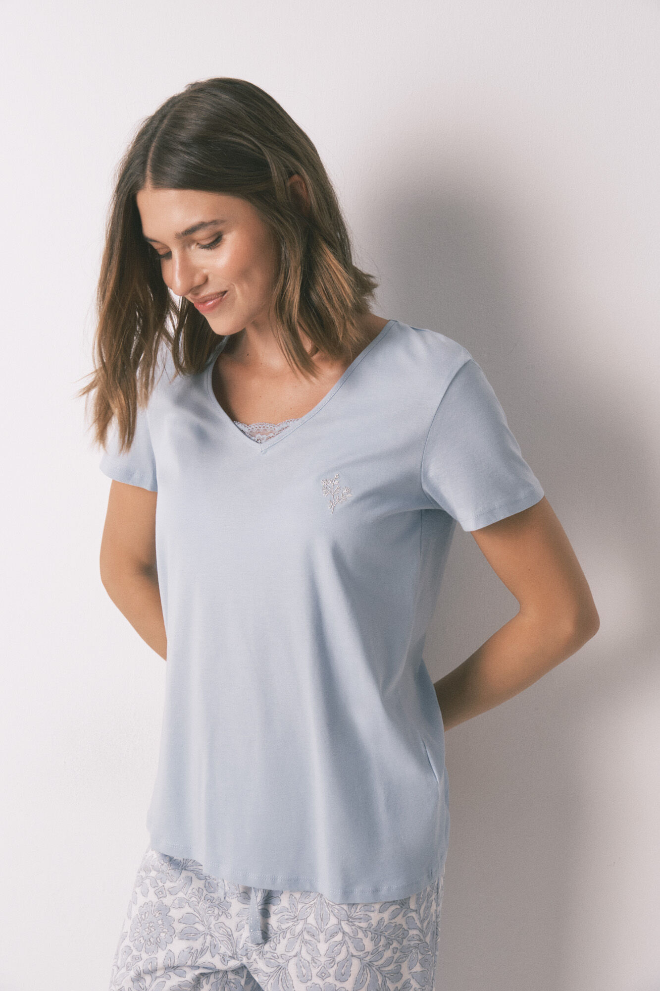 Women'secret Pijama 100% algod&oacute;n con estampado floral azul