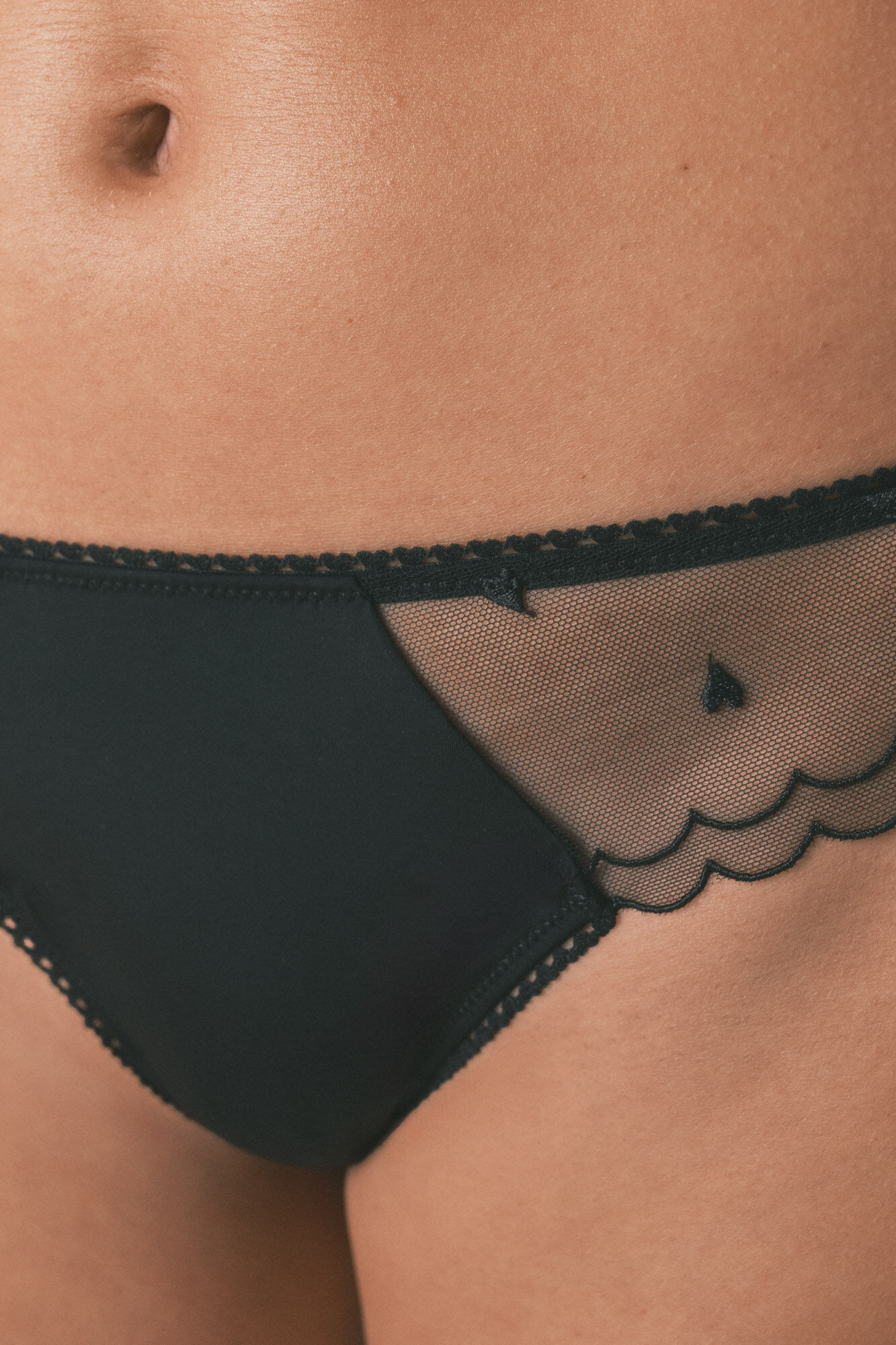 Women'secret Tanga ancha de tul negra negro