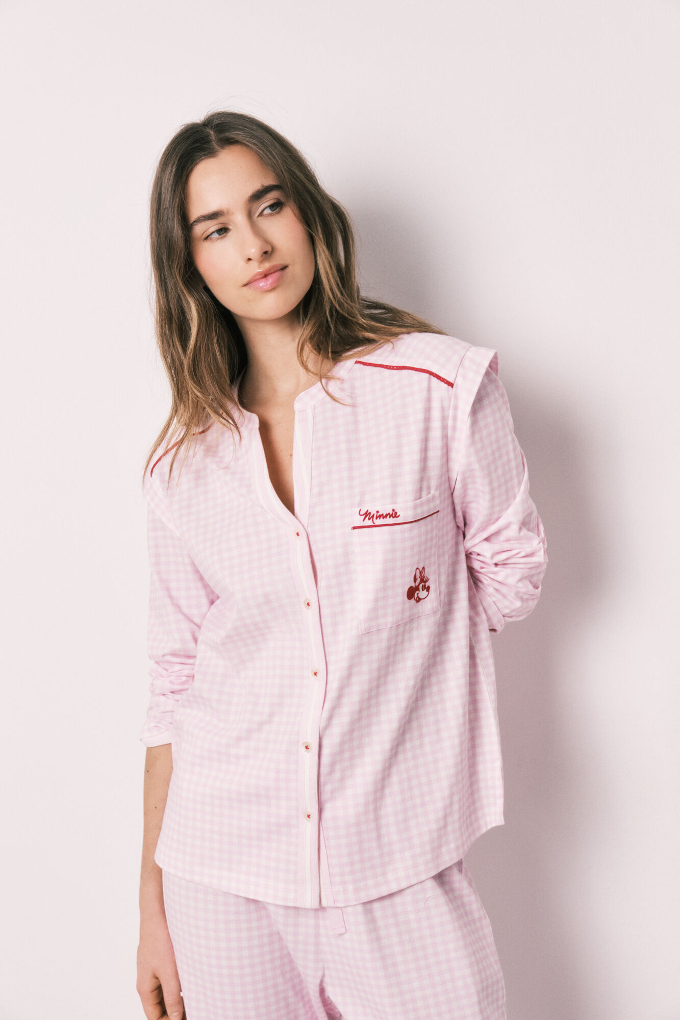 Women'secret Pijama larga cuello mao de algod&oacute;n rosa