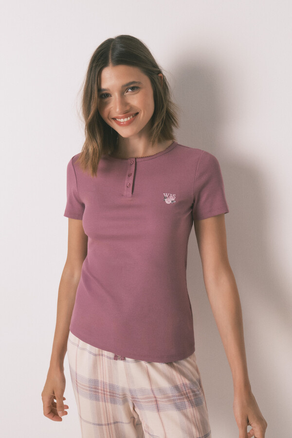 Women'secret Pijama larga con estampado de cuadros rosas rosa