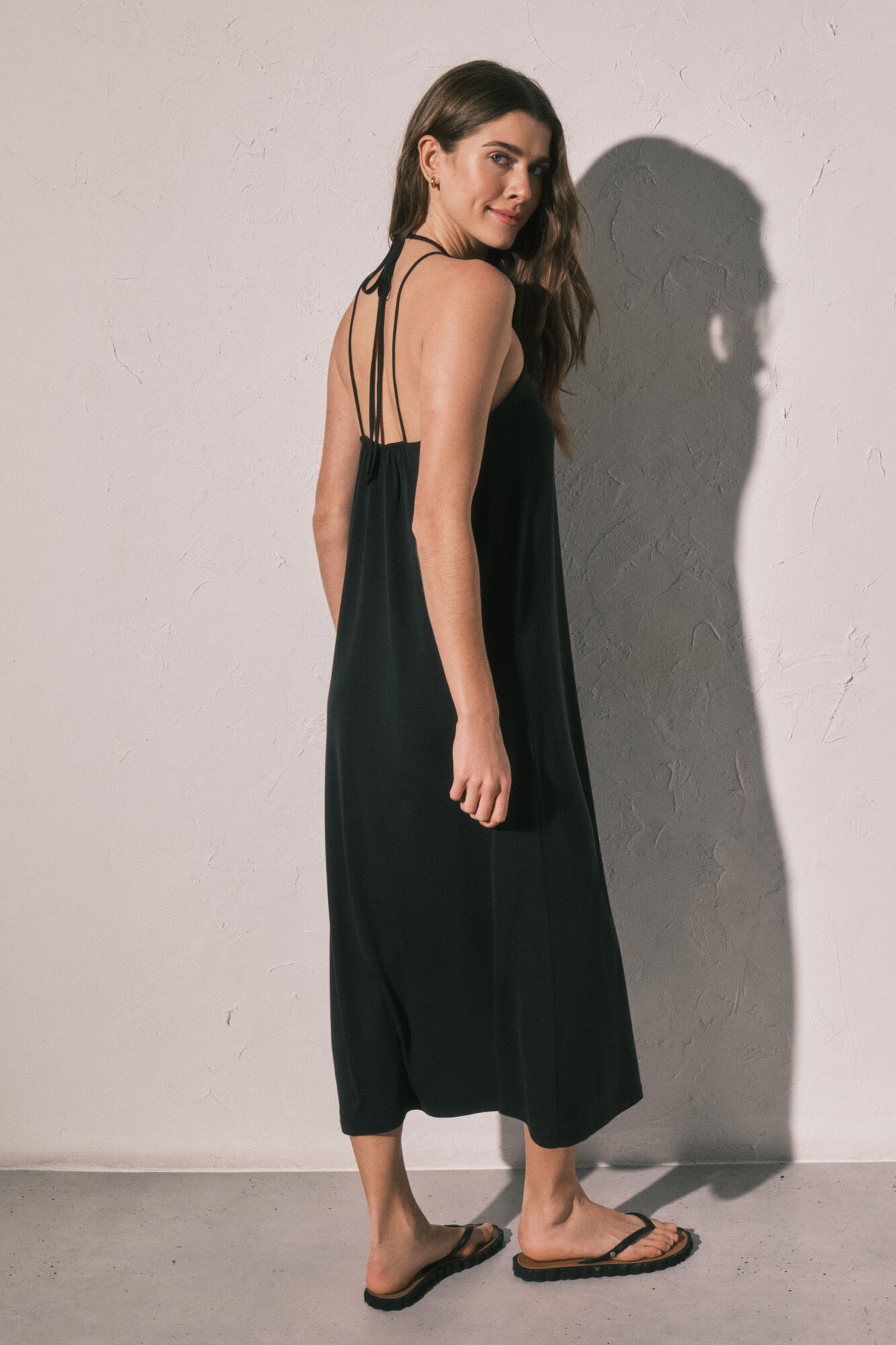 Women'secret Vestido largo fluido negro negro