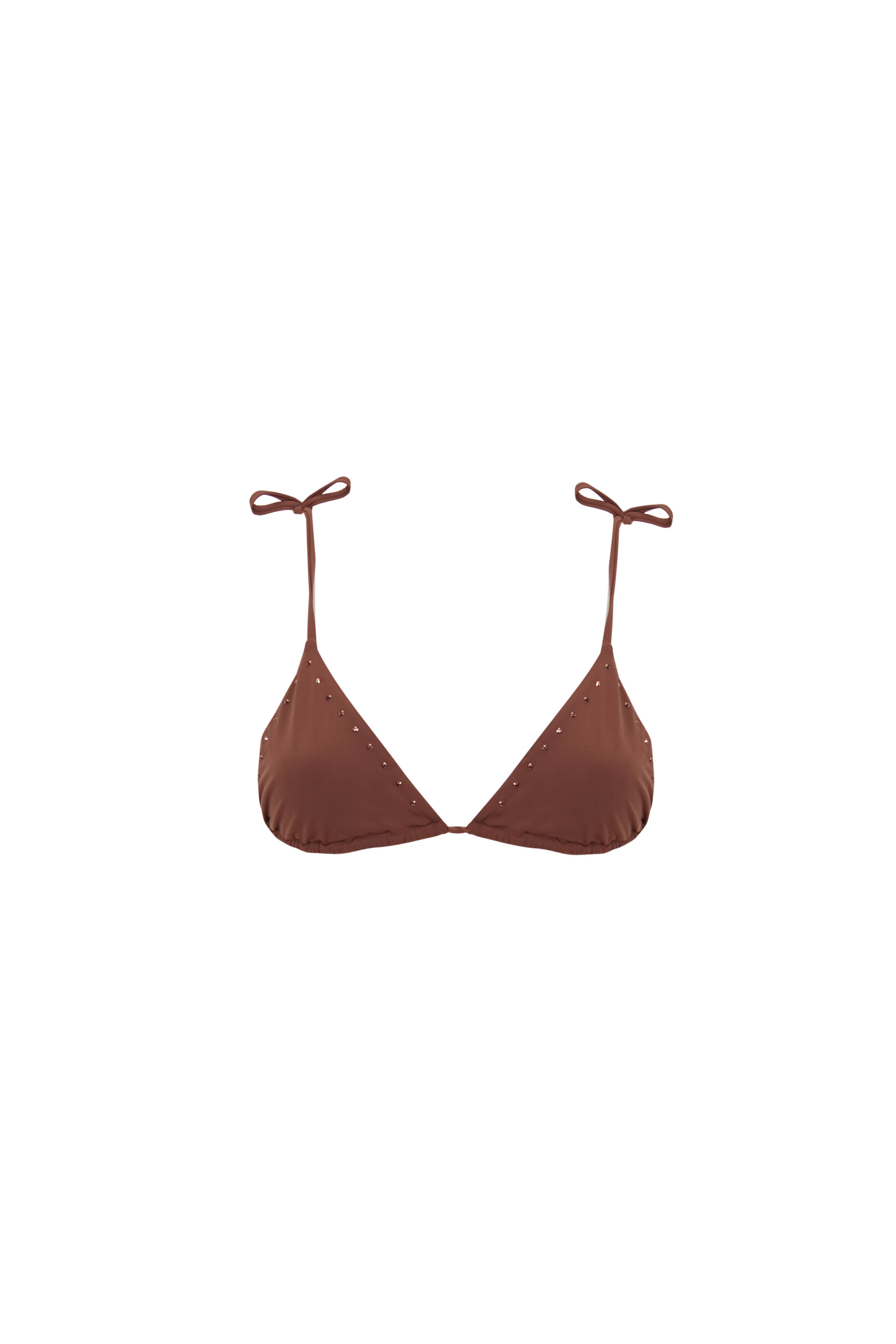 Women'secret Top de bikini triangular marr&oacute;n con pedrer&iacute;a brillante caf&eacute;